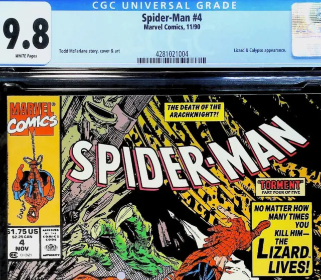 Spider-Man 4 CGC 9.8 White Pages 1990 Marvel Lizard & Calypso App