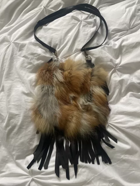 Genuine Leather Real Fox Fur Shoulder Bag With Tassels