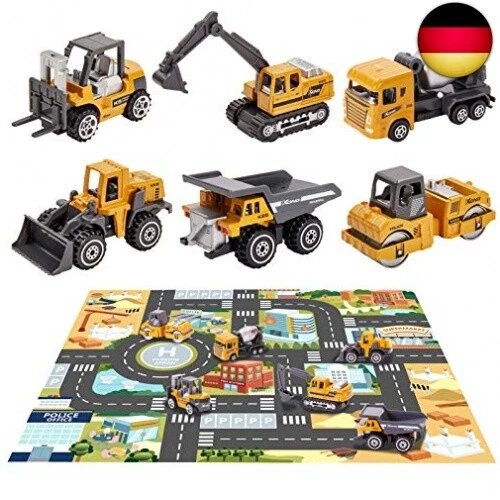 Zhuporn Baustellenfahrzeuge Set - 6-teilig Aus Metall, Mit Bagger & Kran - Spielzeug Für Kinder Ab 3 Jahren