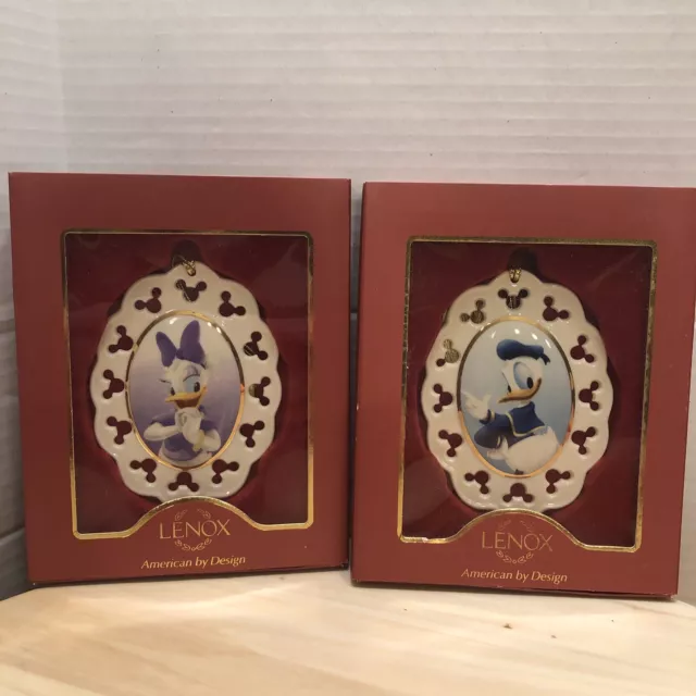 Lenox Disney Showcase Collection Donald & Daisy Duck Christmas Ornaments