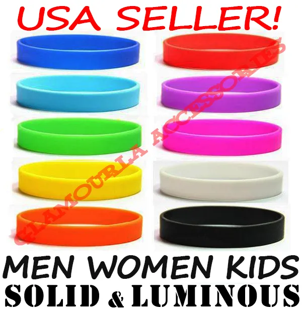 Silicone Rubber Sport Wristband Cuff Bracelet Band Sz MEN WOMEN KID GLOW IN DARK