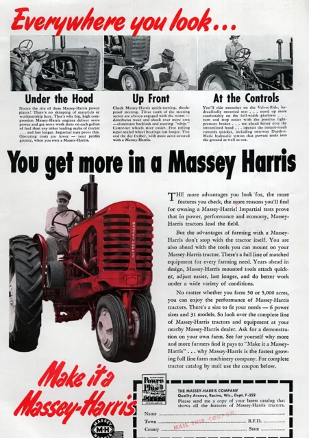 1952 Massey Harris Model 44 Tractor Original Color Print Ad