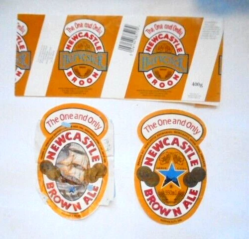 Newcastle Brown Ale beer labels  x 2 Harvester Broon loaf wrapper 1993