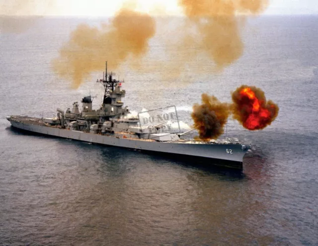 US Navy USN BATTLESHIP USS NEW JERSEY (BB 62) fires  16-inch guns 12X18 Photo