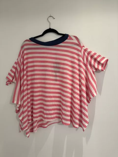 Ozai N Ku Womens Cotton Striped Crew Neck Draped Sweater Red Size 1