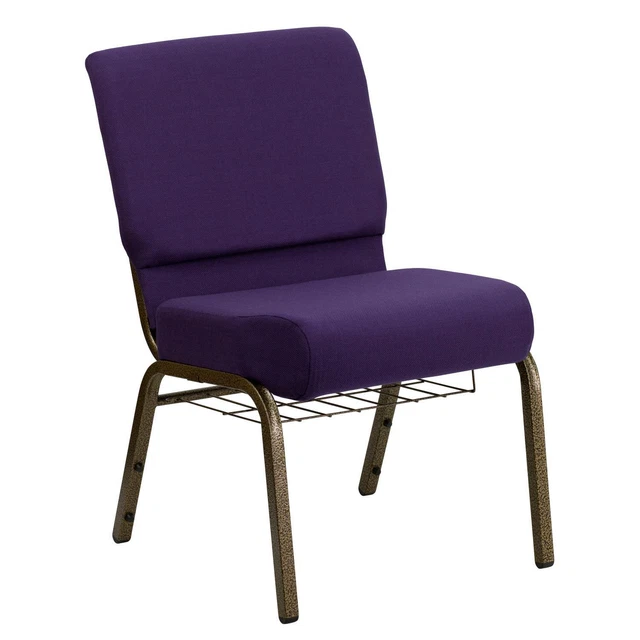 Flash Furniture 21'' Extra Wide Royal Purple Fabric Church Chair