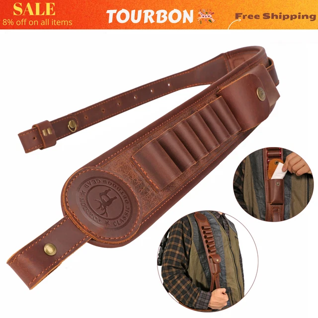 Gun Case Cinghia Per Fucile In Pelle PU Tourbon - Imbracatura Imbottita Regolabile, Due Punti Di Aggancio Rapido, Colore Marrone Tourbon Cinghia Regolabile