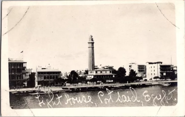 Light House Lighthouse Port Said Egypt Buildings RPPC Photo Postcard Vintage