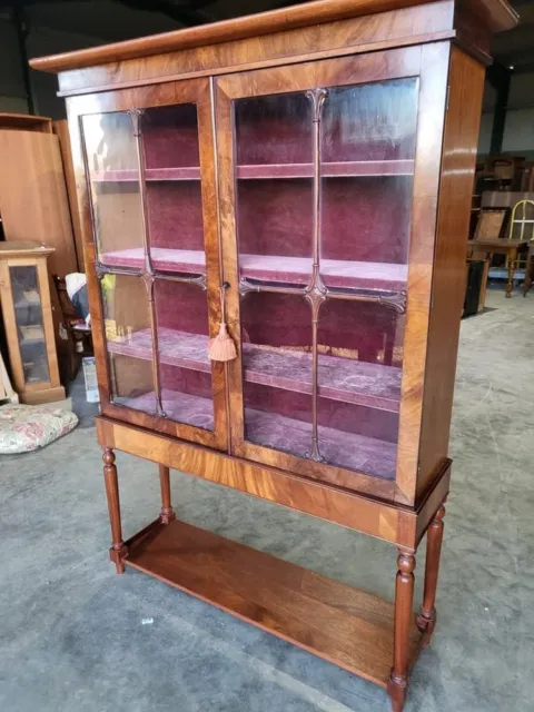 Antique Victorian mahogany glazed pedestal stand bookcase cabinet