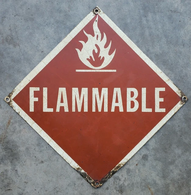 VINTAGE FLAMMABLE FUEL Oil Sign Gas Truck Advertising Mancave Garage