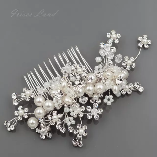 Silver Bridal Hair Comb Pearl Crystal Headpiece Clip Wedding Accessories 0407