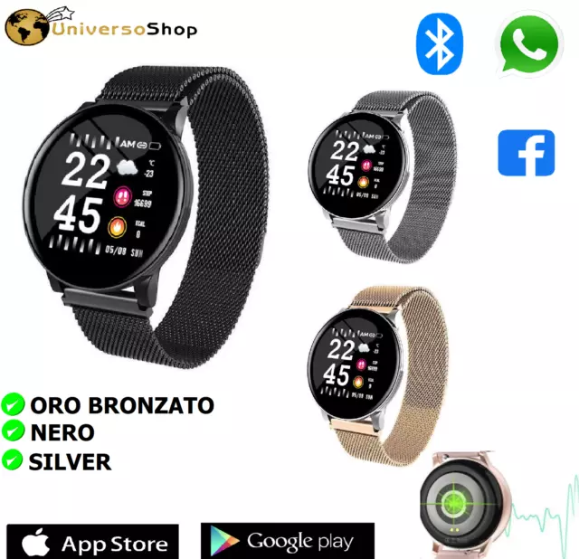 SMARTWATCH OROLOGIO ANDROID iOS CON BLUETOOTH CINTURINO IN METALLO MAGLIA MILANO