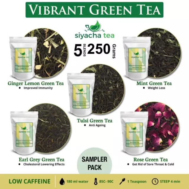 Vibrant Green Tea 250g Herbal Sampler Pack Of 5 Loose Leaf Detox Blend 50g Each