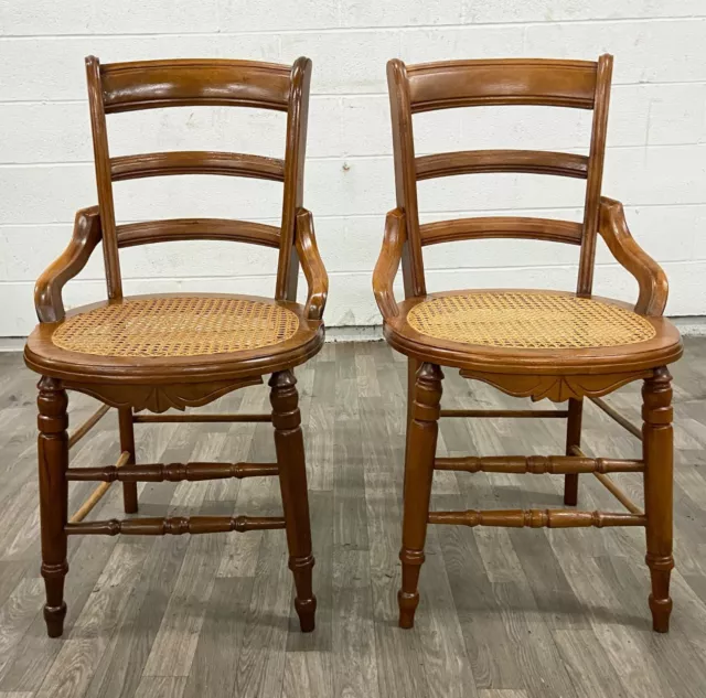 Antique Victorian Eastlake Style Ladderback Cane Dining Chairs Occasional Chairs