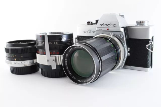 [EXC+5] MONILTA SRT 101 Silver Two Lenses Flash Hood AUTO TELEPLUS 3X From Japan