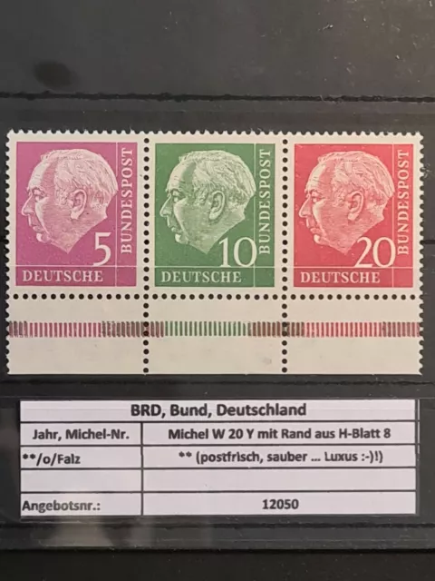 BRD Bund (#12050) MiNr W 20 Y, ZD mit Rand aus H-Blatt 8 postfrisch & sauber