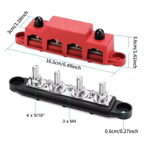 Kit Barre Bus - Bornier 250A 4 Voies - Paire Rouge / Noire