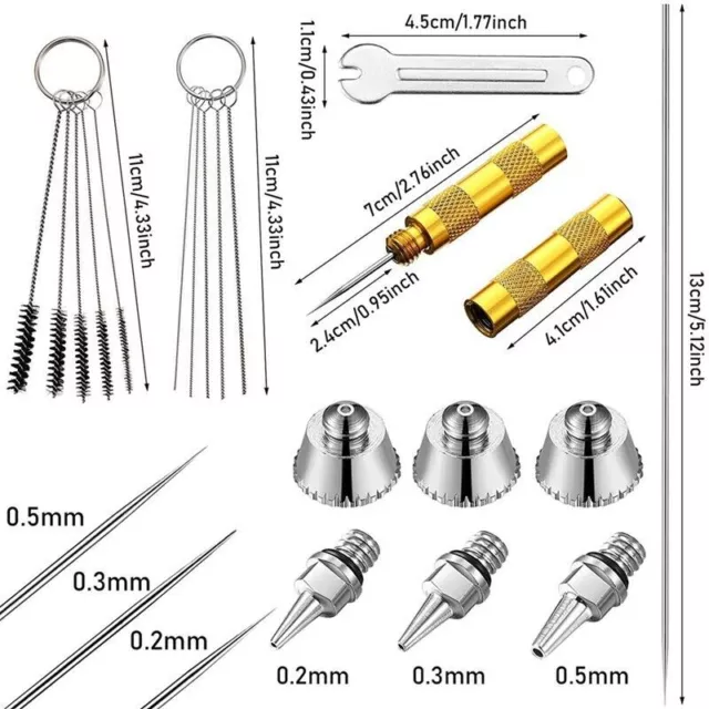 21Pcs 0.2mm/0.3mm/0.5mm Airbrush Nozzle & Needle Tips Spraying Replacement Tools 2