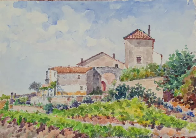 Paysage Rural. Aquarelle Sur Papier. Signé Julian Del Pozo. Xix-Xx Siècle.