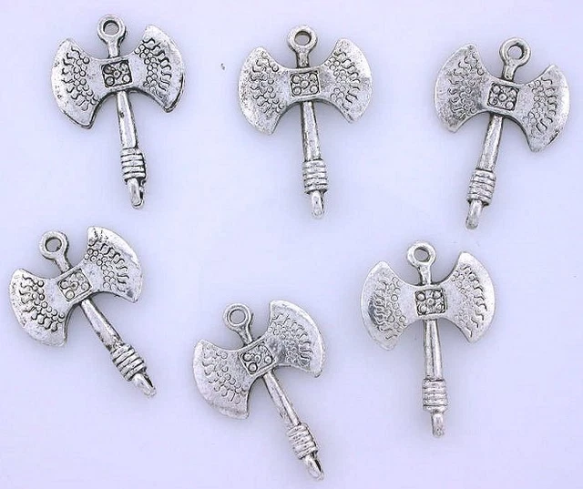 Twelve Silver Color Southwest Silver Color Double Tomahawk Hatchet Pendant Focal