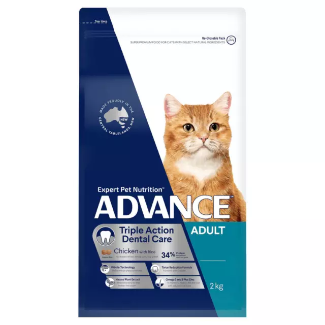 Advance Triple Action Dental Care Dry Cat Food Chicken With Rice 2kg