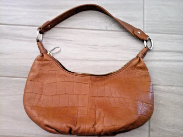 Sigrid Olsen Cognac Brown Genuine Leather Shoulder Hobo Handbag  Size M   6x10x3