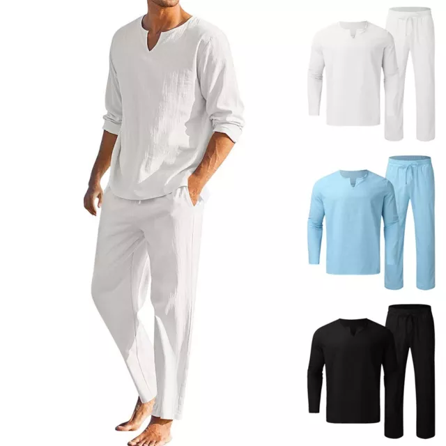 Ensemble décontracté et confortable linge de coton pour hommes chemise Henley