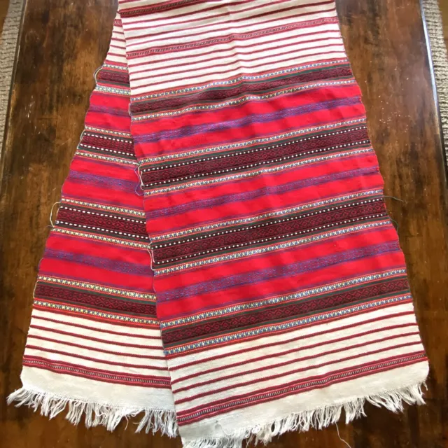Vintage Woven Cotton Southwestern Table Runner with Fringe Red Colorful 18”x 66”