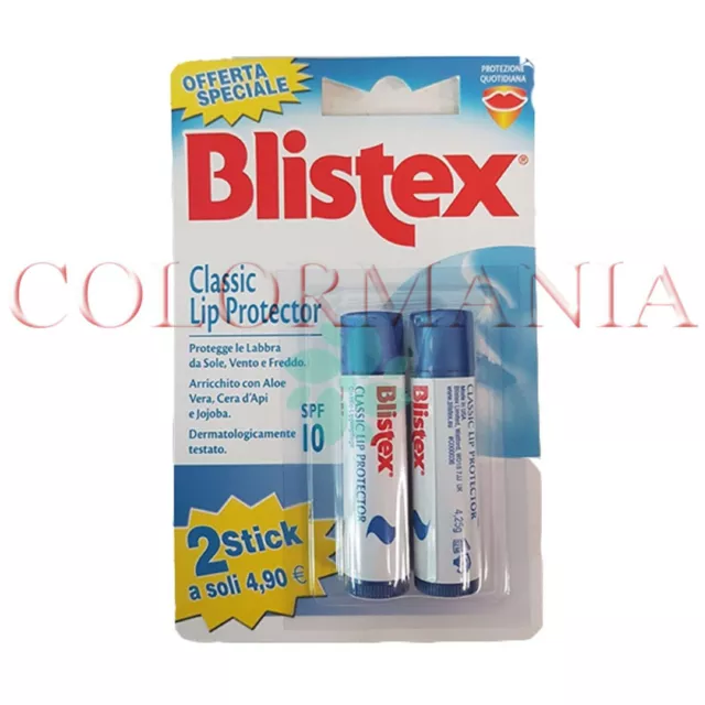 Blistex 2 Pezzi Di Classic Lip Protector Stick Prottettivo Labbra Freddo E Sole