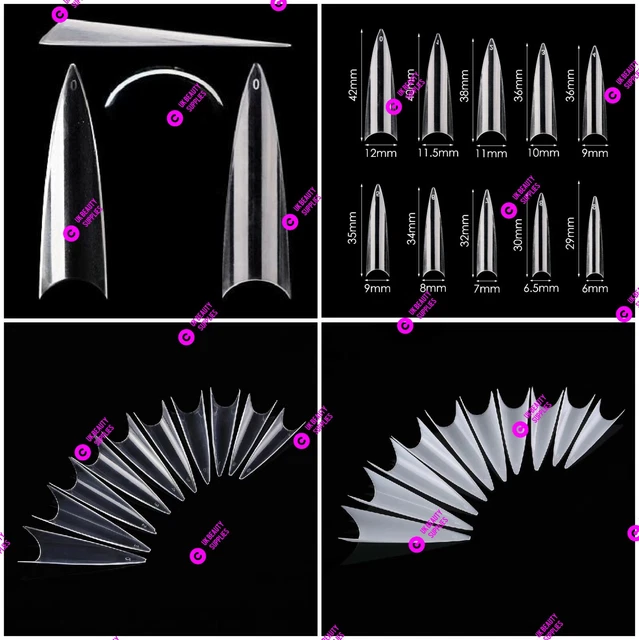 600x STILETTO Extra Long Straight Pointed HALF COVER False Nail Tips - UK SELLER