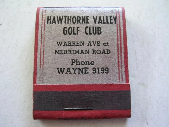 1930'S Hawthorne Valley Golf Club Detroit Michigan Full Matchbook Mi