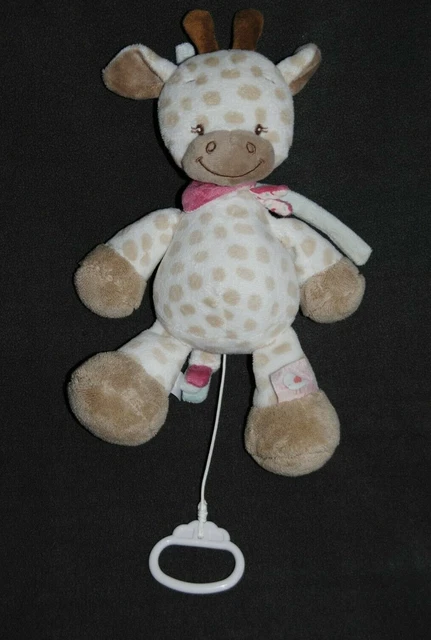 Peluche Doudou Girafe Musical NATTOU Charlotte Beige Blanc Rose 30 Cm TTBE