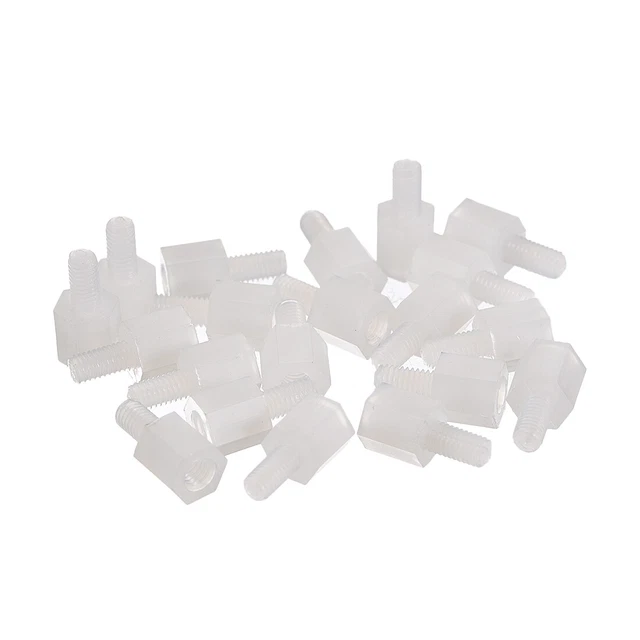 M3 6+6mm F/M Entretoise hexagonale en nylon vis pilier PCB Blanc 20 Pcs