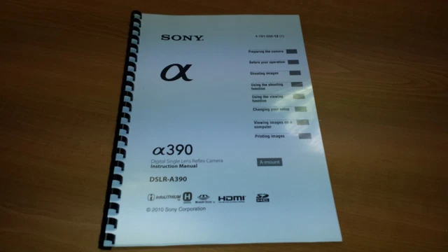 Sony Slr A390 Slr Camera Fully Printed Instruction Manual User Guide 171 Pages