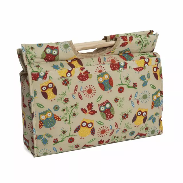 HobbyGift Knitting Craft Bag with Wooden Handles - Owl design