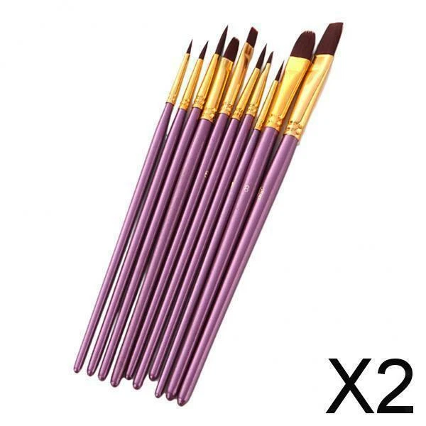 2X Set di Pennelli per Pittura in Nylon Da 10 Pezzi per Acquerello