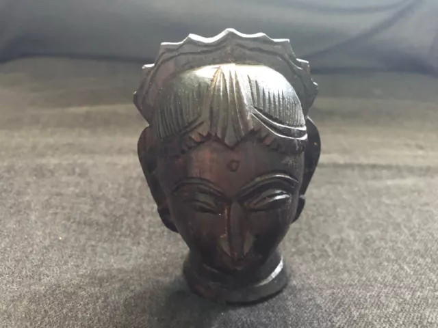 Vintage HAND CARVED Wood Sculpture Bust ORIENTAL INDIAN Face Mask
