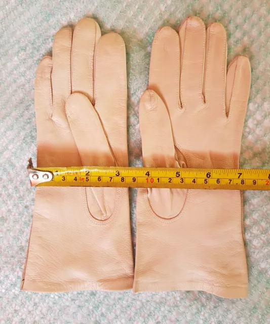 Vintage Retro Beige Coloured Leather Gloves Size 7 Small 3