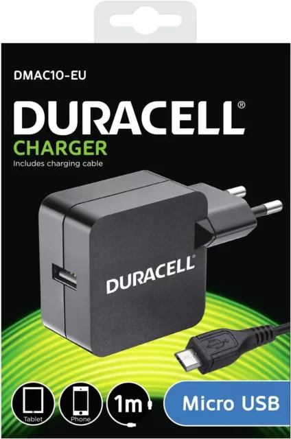 Duracell Caricabatterie MICRO-USB NUOVO CON CAVO USB-MICRO DA 1 METRO