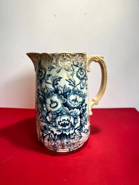 vintage antique? Blue Floral Design Pitcher Jug rare