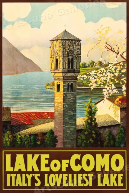 Lake of Como Italy's Loveliest Lake 1920s Vintage Style Travel Poster - 24x36