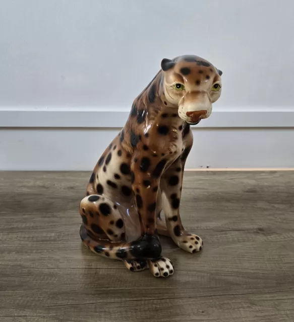 Large 14" Vintage Mid Century Italian Ceramic Porcelain Cheetah Ronzan?