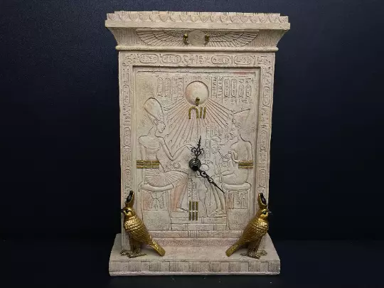 Beautiful Ancient Egyptian Clock of God Horus As a Falcon Wearing Double Crown