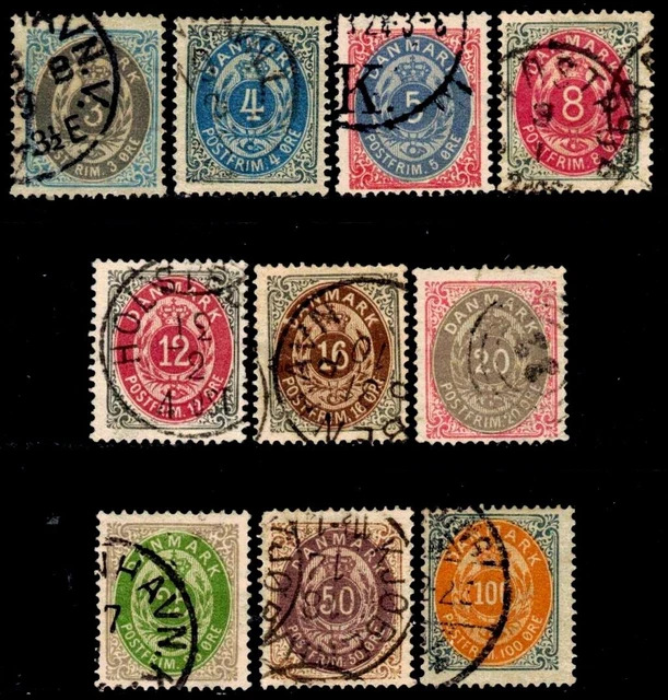Denmark Scott #25-34 Used 1875-79 CV $269.00  ~ A1069