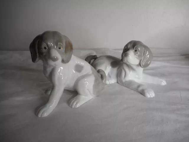 Vintage Lot of 2 KPM German Porcelain dog puppy figurines Grey White Estate Find
