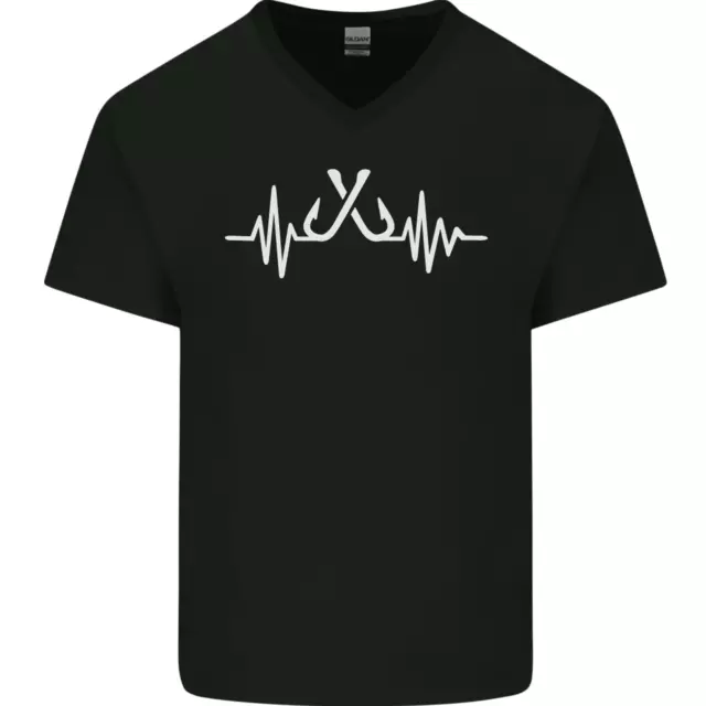 Pulse Fishing Funny Fisherman ECG Mens V-Neck Cotton T-Shirt