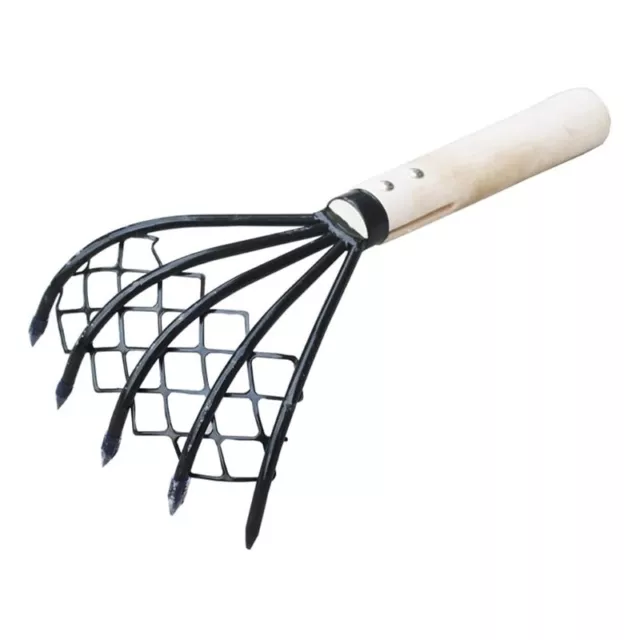 Sturdy Compact Claw Rake with Mesh Net 5-Tine Clamming Claws 15 Inch Hand Rake