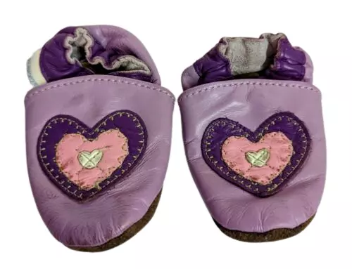 Robeez Pink/Purple Flower Soft Soles Baby Leather Shoes w/elastic ankle