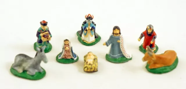 J Carlton Gault French Miniature Figurine 8 Pc Xmas Easter Nativity w Baby Jesus
