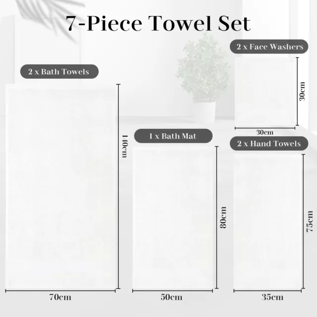 7 Pcs Bath Towel Sets Luxury Hotel Spa Pool Gym Towel  100% Cotton 650GSM White 2